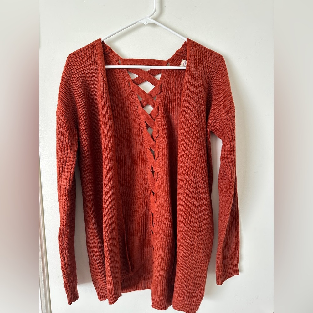 Women’s Open-Back Crisscross Knit Sweater - Rust